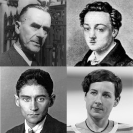 Collage Büchner, Kafka, Mann, Zeh