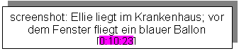 Textfeld: screenshot: Ellie liegt im Krankenhaus; vor dem Fenster fliegt ein blauer Ballon [0:10:23]