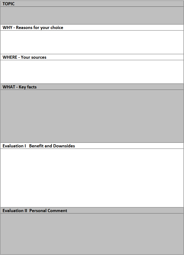 Worksheet für die Präsentation.