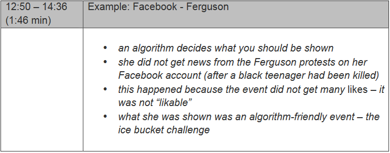 Notizentabelle zu Zeynep Tufekci