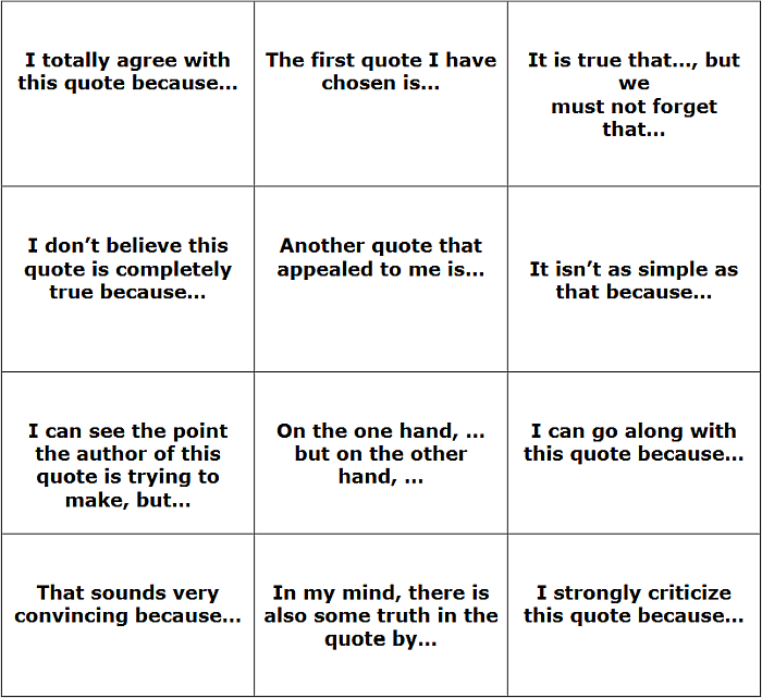 Hilfskärtchen mit Satzanfängen