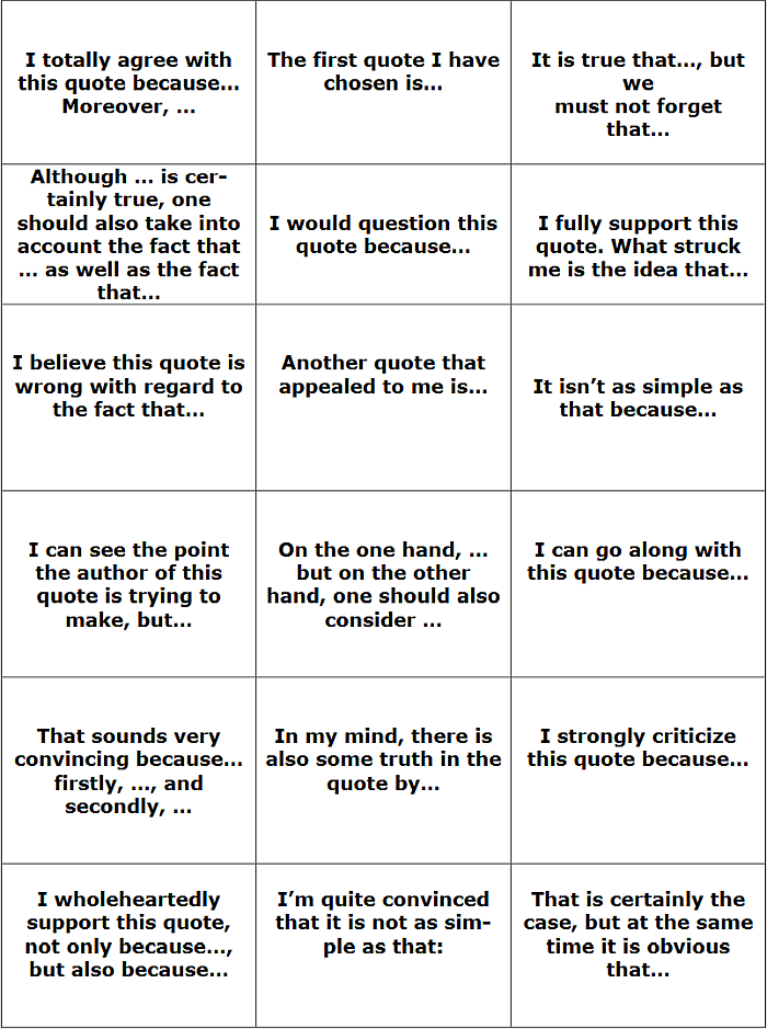 Hilfskärtchen mit Satzanfängen