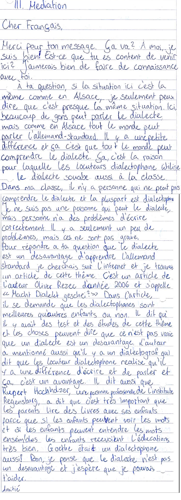 Handschriftlicher Text von Schülerinnen und Schüler