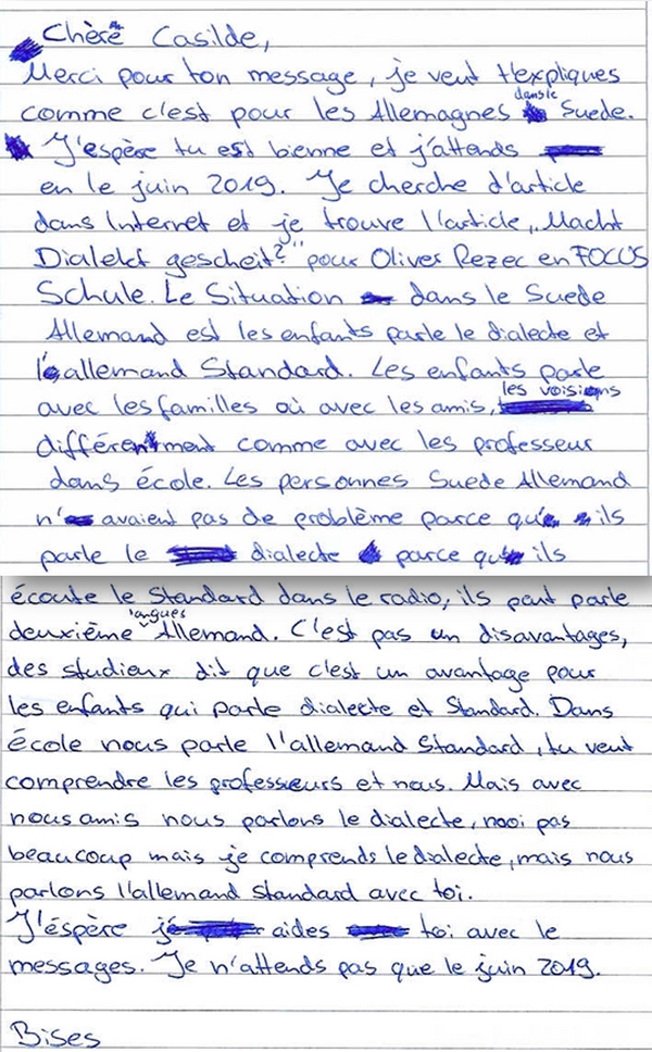 Handschriftlicher Text von Schülerinnen und Schüler