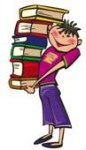 Schüler mit Bücherstapel