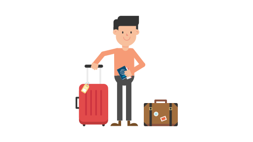 Comiczeichung eines Reisenden mit Koffer