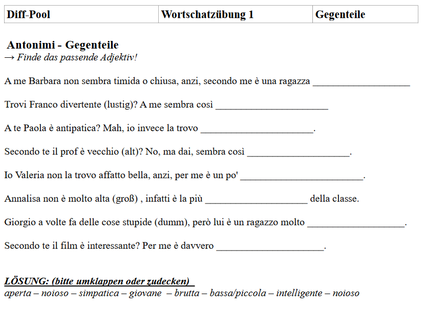 Aufgabe eins bis drei