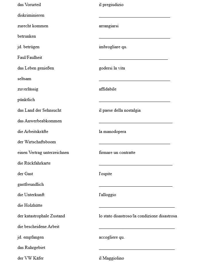 Vokabelliste Italia Partner A