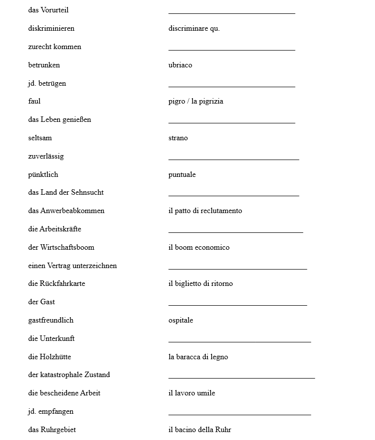 Vokabelliste Italia Partner B