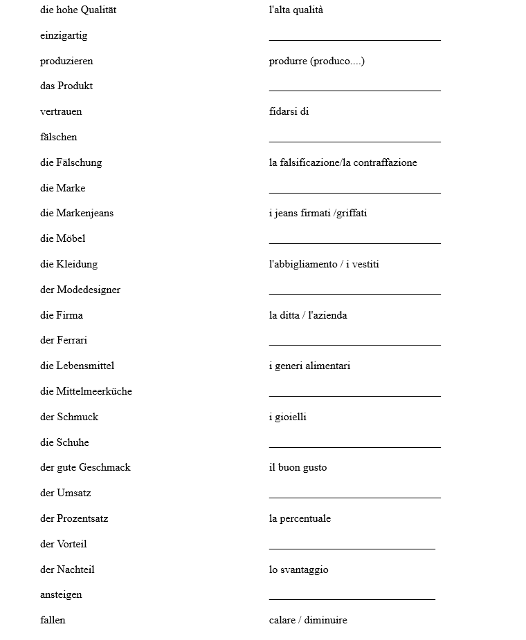 Vokabelliste madie in italy Partner A