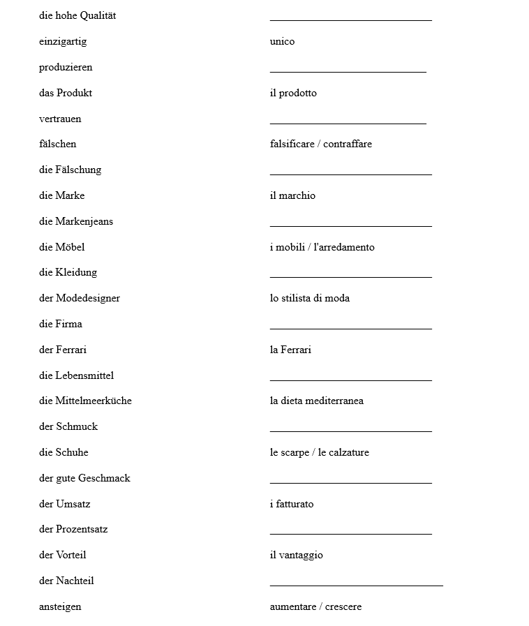 Vokabelliste madie in italy Partner B