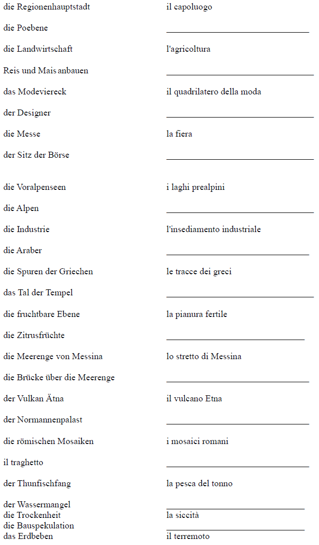 Vokabeltabelle Sizilien Partner A