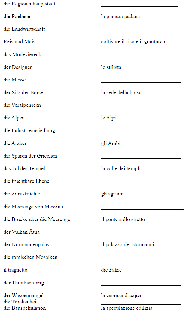 Vokabeltabelle Sizilien Partner B