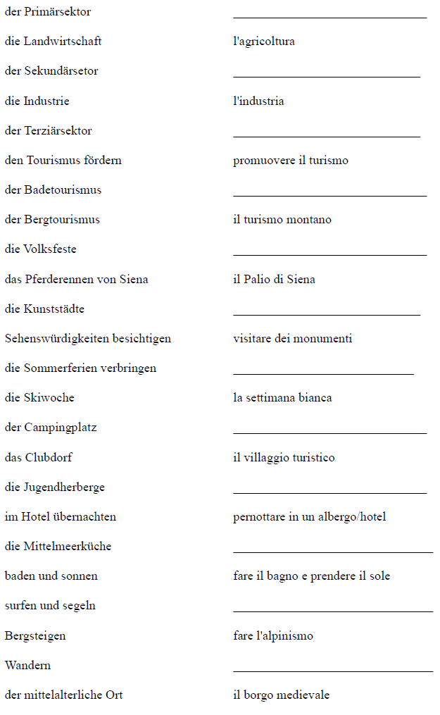 Vokabeltabelle Turismo Partner B