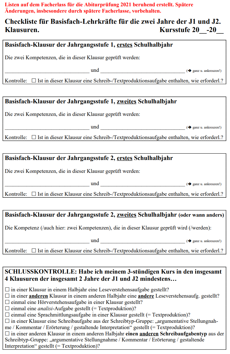 Checkliste für Basisfach