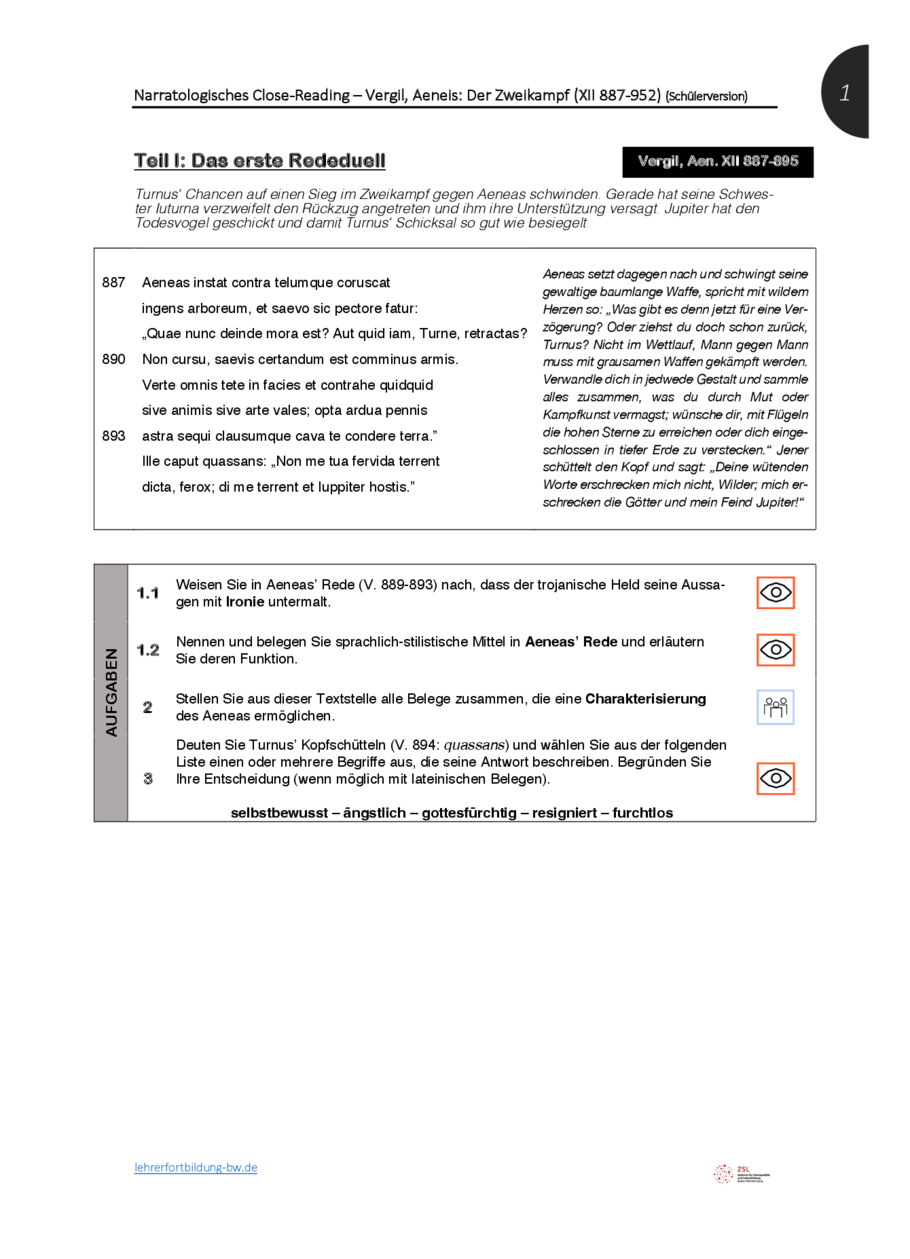ext 2: Der Zweikampf gegen Turnus (XII 887-952) – Schülerversion, Seite 1